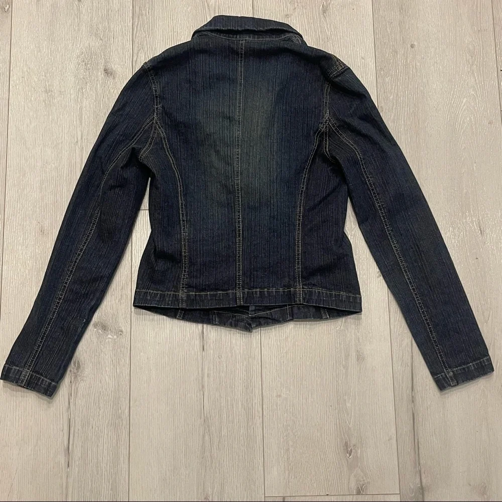 KENNETH COLE Dark Blue Single Button Stretchy Denim Jean Jacket Blazer Size 10